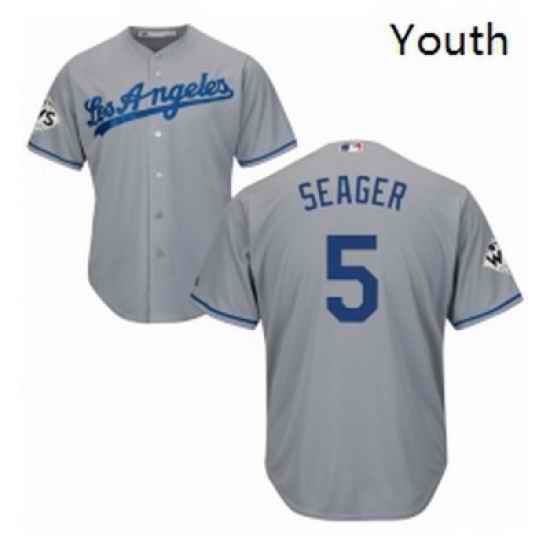 Youth Majestic Los Angeles Dodgers 5 Corey Seager Authentic Grey Road 2017 World Series Bound Cool Base MLB Jersey